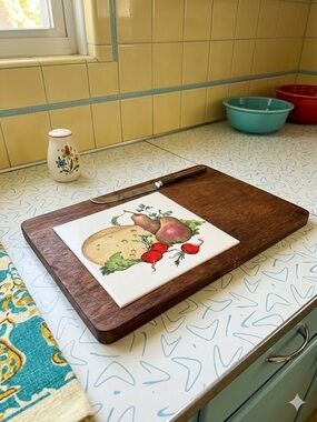 Mid Century Cheese Server with Cheese Knife + H&R Johnson England Ceramic Tile